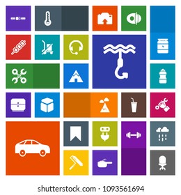 Modern, simple, colorful vector icon set with blue, helmet, adventure, energy, reparation, interior, drink, power, sign, hook, left, service, industry, water, bookmark, tent, move, foreman, food icons