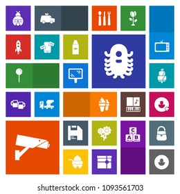 Modern, simple, colorful vector icon set with mobile, sweet, communication, pie, launch, spring, drop, monster, human, phone, business, street, map, camera, road, pin, ufo, add, chat, nature icons