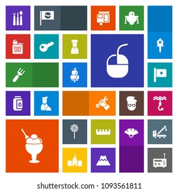Modern, simple, colorful vector icon set with cream, radio, sweet, computer, america, chief, dessert, food, spoon, birdhouse, internet, technology, key, national, device, nation, oven, media icons