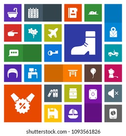 Modern, simple, colorful vector icon set with bathroom, percent, sport, office, sale, teapot, foot, key, mobile, boot, footwear, speech, business, breakfast, travel, health, vehicle, white, pot icons