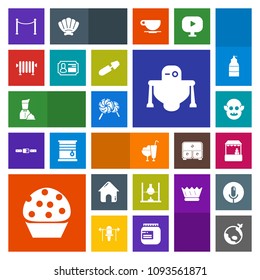 Modern, simple, colorful vector icon set with food, sweet, world, lollipop, alien, ufo, business, travel, real, chemistry, monster, hot, science, futuristic, android, space, flight, cyborg, cake icons