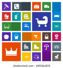 Modern, simple, colorful vector icon set with boot, care, faucet, floral, blossom, launch, water, eyeglasses, gift, baby, package, flower, juice, box, hairdryer, roll, train, nature, eye, drink icons