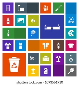 Modern, simple, colorful vector icon set with message, tool, medicine, drawing, glass, smart, waste, equipment, bottle, photo, pan, palette, recycling, art, kitchen, utensil, candy, envelope icons