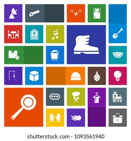 Modern, simple, colorful vector icon set with dish, box, hat, shirt, meal, healthy, furniture, restaurant, dentist, white, chief, style, fashion, package, bulb, table, radio, watermelon, dinner icons