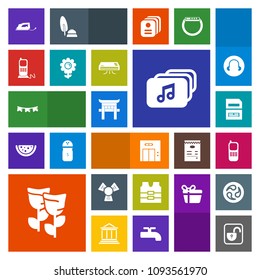 Modern, simple, colorful vector icon set with cold, file, computer, celebration, telephone, nature, cooler, background, torii, lift, iron, floral, stationary, japan, protection, happy, lock icons