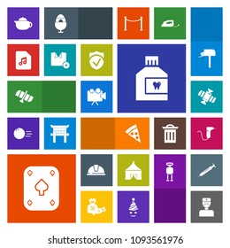 Modern, simple, colorful vector icon set with safety, pizza, game, technology, doctor, helmet, breakfast, construction, planet, mouth, projector, note, dentistry, hot, food, teapot, mouthwash icons