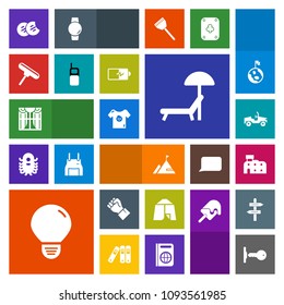 Modern, simple, colorful vector icon set with interior, people, finger, light, dessert, outdoor, security, house, tent, energy, key, concept, white, window, kid, sunbed, sign, curtain, summer icons