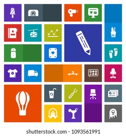 Modern, simple, colorful vector icon set with salt, seasoning, spice, space, transport, book, footwear, fruit, dessert, train, business, fiction, directory, play, parachute, restaurant, ice, air icons