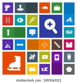 Modern, simple, colorful vector icon set with fashion, drill, dress, industry, play, sport, road, service, dessert, speed, zoom, transport, food, ladder, ice, bus, monitor, cake, shirt, pan, fun icons