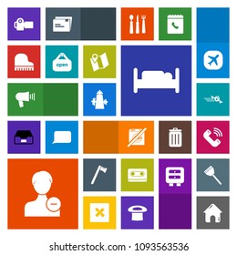 Modern, simple, colorful vector icon set with departure, audio, tool, sign, business, communication, plane, photography, photo, estate, dont, bed, speaker, bedroom, house, technology icons