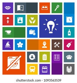Modern, simple, colorful vector icon set with tag, file, wash, business, medicine, bottle, account, bin, coffee, glass, female, can, sign, girl, bulb, beverage, dental, liquid, recycling, user icons