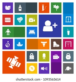 Modern, simple, colorful vector icon set with spring, sausage, food, drink, sign, armchair, machine, wildlife, pasta, juice, microphone, dinner, bed, bedroom, interior, architecture, technology icons