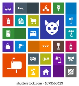 Modern, simple, colorful vector icon set with mailbox, alien, monster, eye, house, graffiti, dont, eyeglasses, transportation, ufo, grunge, bus, road, real, abstract, key, message, bottle, post icons