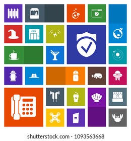 Modern, simple, colorful vector icon set with cappuccino, seafood, spaceship, check, drink, hot, lift, planet, crab, elevator, security, fresh, summer, juice, wall, spice, cafe, entrance, system icons