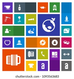Modern, simple, colorful vector icon set with drink, music, label, sign, food, flashlight, doughnut, privacy, pictogram, hygiene, accordion, hotel, water, alcohol, bicycle, delete, cafe, map icons