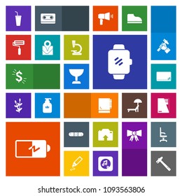 Modern, simple, colorful vector icon set with gadget, smart, roll, glass, usd, chalk, sign, file, paper, health, search, technology, map, full, travel, notepad, watch, tool, power, drink, cold icons