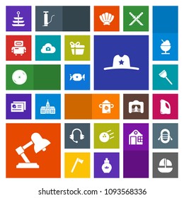 Modern, simple, colorful vector icon set with candy, cyborg, android, futuristic, lollipop, kitchen, photo, sea, speaker, west, plate, sweet, plastic, lamp, sound, disk, technology, sport, robot icons