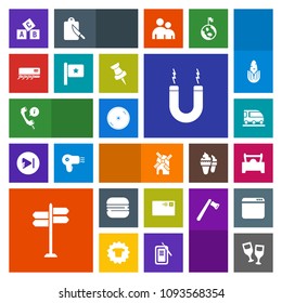 Modern, simple, colorful vector icon set with road, sandwich, call, abc, communication, cd, power, conditioner, disk, magnetic, letter, education, drink, burger, glass, wind, wine, disc, send icons