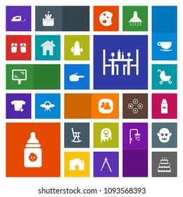 Modern, simple, colorful vector icon set with ufo, alien, sweet, dessert, cake, beauty, nutrition, fashion, meal, pie, iron, aroma, team, stroller, office, group, coffee, pram, road, footwear icons