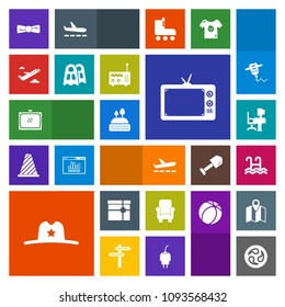 Modern, simple, colorful vector icon set with sheriff, water, texas, tie, technology, gift, sea, doughnut, chair, kamon, tv, japan, table, travel, west, departure, present, business, furniture icons