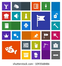 Modern, simple, colorful vector icon set with wrench, magnifier, medicine, america, spacecraft, volume, national, medical, food, restaurant, newspaper, education, internet, hammer, spaceship icons