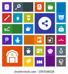Modern, simple, colorful vector icon set with kitchen, accident, beauty, charger, store, truck, market, vehicle, planet, fashion, play, sign, farming, grocery, banner, internet, button, car, tow icons