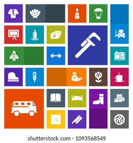 Modern, simple, colorful vector icon set with book, reparation, textbook, bed, certificate, road, rocket, craft, technology, gym, diploma, sign, spaceship, education, food, transportation, cafe icons