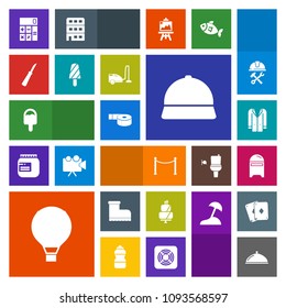 Modern, simple, colorful vector icon set with jacket, extreme, outfit, service, parachute, coat, hat, letter, mail, dessert, icecream, adhesive, mailbox, post, tape, accounting, fruit, ice, jump icons
