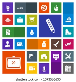 Modern, simple, colorful vector icon set with ice, lollipop, bottle, room, photo, drop, object, food, hygiene, bag, bar, drill, clean, candy, home, machine, time, tv, pencil, day, timetable, pen icons