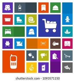 Modern, simple, colorful vector icon set with template, food, hat, sign, boat, wear, sport, dessert, car, message, sea, winter, shorts, stationary, fish, loudspeaker, telephone, cup, ice, cake icons