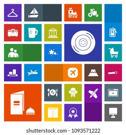 Modern, simple, colorful vector icon set with ufo, people, automobile, auto, nature, pc, projector, brochure, lamp, sky, space, drink, airplane, person, night, spaceship, tire, plane, child, car icons