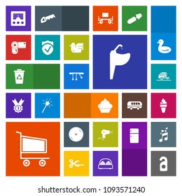 Modern, simple, colorful vector icon set with cart, communication, travel, photography, water, trolley, pendulum, photographer, signal, trash, antenna, hotel, retail, cake, doughnut, camera, ice icons
