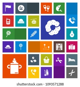 Modern, simple, colorful vector icon set with pruning, dessert, bottle, sign, bag, phone, work, nutrition, flag, destination, position, pin, communication, location, gardening, style, garden icons
