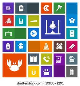 Modern, simple, colorful vector icon set with technology, phone, sea, seafood, video, street, grater, research, cheese, play, ship, helm, kitchen, screen, button, tv, crab, media, cargo, axe icons