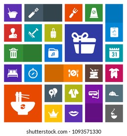 Modern, simple, colorful vector icon set with clothing, time, rake, day, garbage, dinner, kid, celebration, bathrobe, human, sign, gardening, garden, soup, meal, gift, account, calendar, file icons