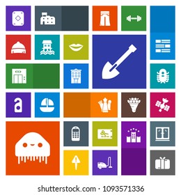 Modern, simple, colorful vector icon set with house, holiday, telephone, clothing, celebration, mobile, lift, elevator, building, office, game, satellite, modern, template, shovel, ufo, style icons