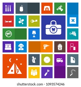 Modern, simple, colorful vector icon set with tent, children, interior, spoon, air, desk, water, adventure, work, brush, disc, disk, outdoor, equipment, camp, knife, conditioner, dvd, machine icons
