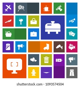 Modern, simple, colorful vector icon set with airplane, pants, health, kitchen, box, recycle, roller, aircraft, woman, trash, water, success, heart, medical, heater, dice, boiler, video, screen icons