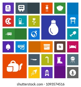 Modern, simple, colorful vector icon set with road, tea, record, furniture, teapot, beverage, airplane, plane, bulb, tool, world, schedule, light, timetable, knife, energy, day, bedroom, travel icons