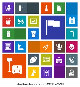 Modern, simple, colorful vector icon set with work, sign, cosmos, food, kid, cute, table, science, bed, chair, lollipop, desk, office, astronaut, stadium, restaurant, paint, flag, football, ball icons