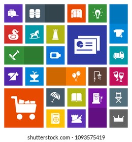 Modern, simple, colorful vector icon set with glass, child, garden, cart, education, shipping, gardening, duck, celebration, alcohol, king, umbrella, transport, textbook, sign, crown, delivery icons