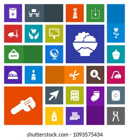 Modern, simple, colorful vector icon set with dental, cleaner, bike, globe, ride, house, home, store, health, dentist, housework, world, reparation, cursor, web, business, tool, domestic, rice icons