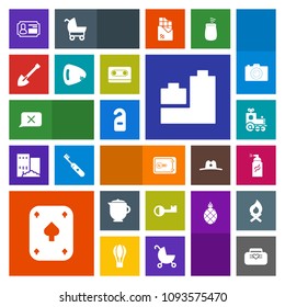 Modern, simple, colorful vector icon set with teapot, tea, hotel, privacy, shovel, transport, game, hot, style, id, poker, ball, bag, tool, train, toy, key, object, fashion, identity, equipment icons
