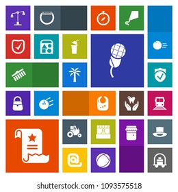 Modern, simple, colorful vector icon set with rattle, document, security, bear, stroke, law, agricultural, tractor, baby, audio, bellboy, transportation, file, sound, service, judge, collection icons