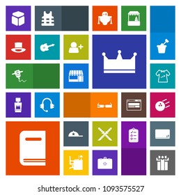 Modern, simple, colorful vector icon set with clothing, weapon, ball, present, sport, crown, food, equipment, book, box, music, holiday, bowling, kid, work, education, store, technology, modern icons