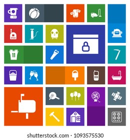 Modern, simple, colorful vector icon set with website, boy, hammer, young, shirt, cooking, birthday, toilet, kitchen, construction, celebration, gas, message, sport, box, cook, web, spanner, pan icons