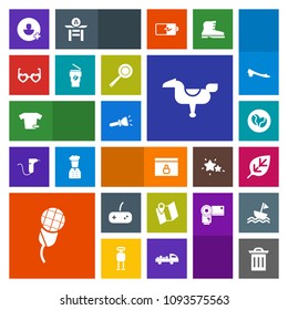Modern, simple, colorful vector icon set with recycle, trash, joystick, flashlight, location, plant, sound, sign, audio, glasses, electric, box, happy, karaoke, lock, tree, light, garbage, child icons