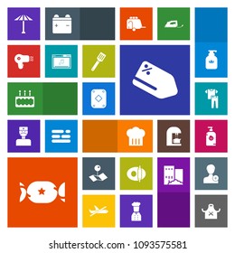 Modern, simple, colorful vector icon set with white, child, chief, game, collection, japanese, location, pin, fun, shirt, umbrella, online, cake, food, wagasa, clean, kitchen, dessert, culture icons