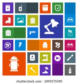 Modern, simple, colorful vector icon set with bedroom, bottle, liquid, natural, sewing, wood, sweet, double, hydrant, equipment, furniture, roller, water, safety, staple, sew, machine, identity icons