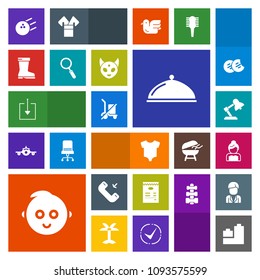 Modern, simple, colorful vector icon set with service, play, shopping, couple, phone, call, footwear, food, child, restaurant, glass, clothing, groom, bride, baby, shipping, childhood, web, lamp icons